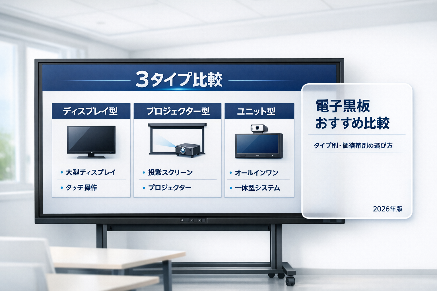 電子黒板のタイプ別・価格帯別比較を解説する記事用アイキャッチ画像